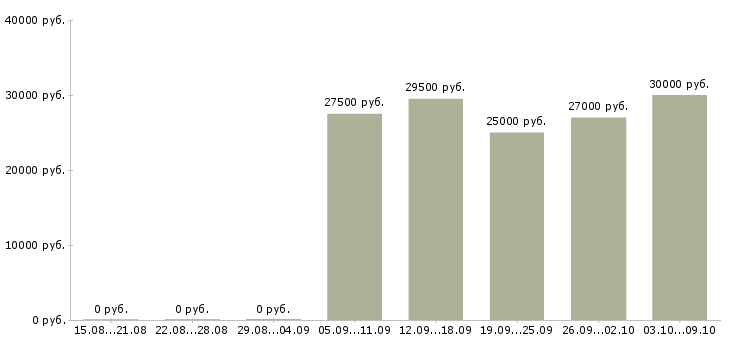 Вакансии «продавец бытовая техника»-Медиана зарплаты по вакансии «продавец бытовая техника» за 2 месяца
