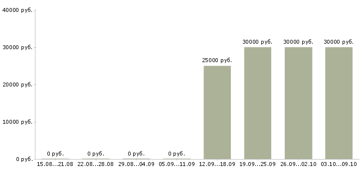 Вакансии «торговый представитель с функциями мерчендайзера»-Медиана зарплаты по вакансии «торговый представитель с функциями мерчендайзера» за 2 месяца
